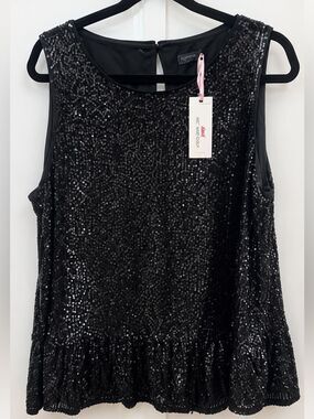 Vineyard Vines Black Sequin Sleeveless Top NWT XL Party Holiday Blouse
